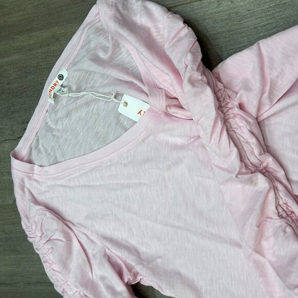 NWT Sundry Pink Pima Cotton Shirred 3/4 Sleeve Scoop Neck Top Size 1 (Small) - Picture 6 of 11